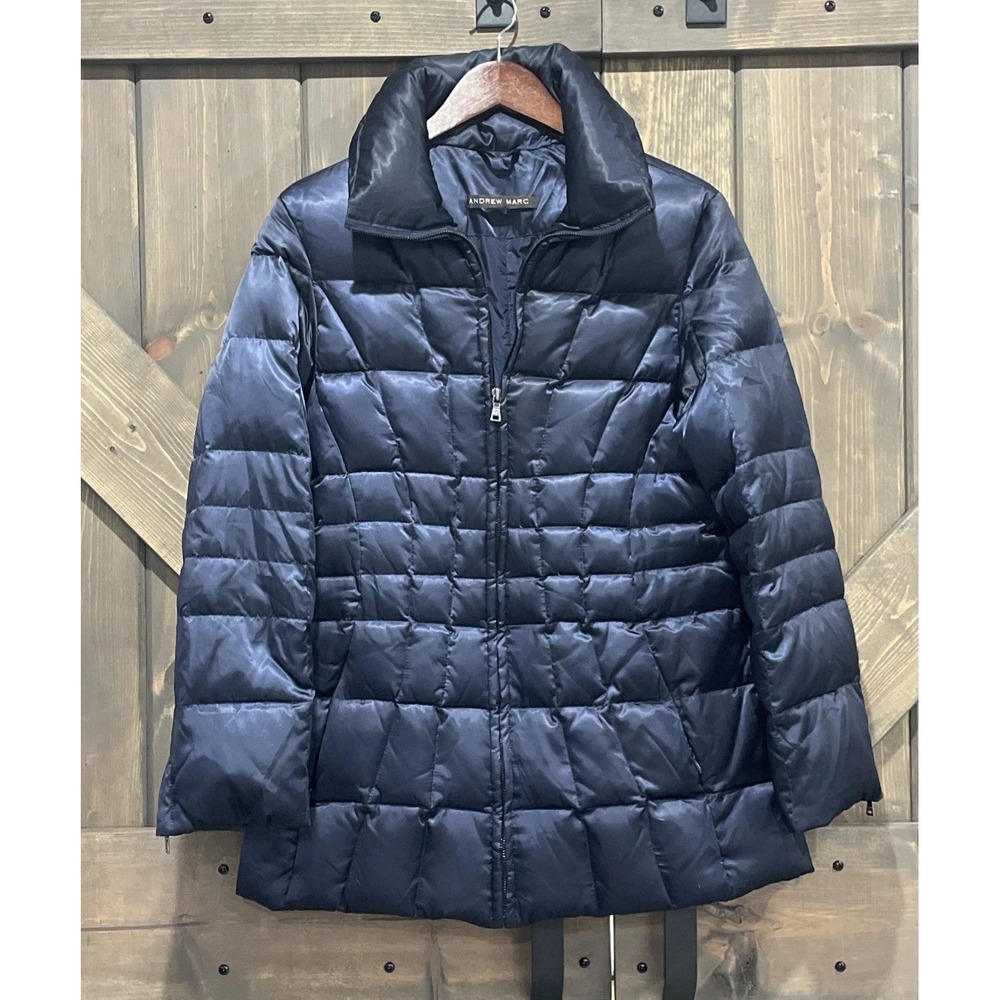 Andrew Marc‎ Down Puffer Jacket Coat Shiny Navy Women's Size Medium